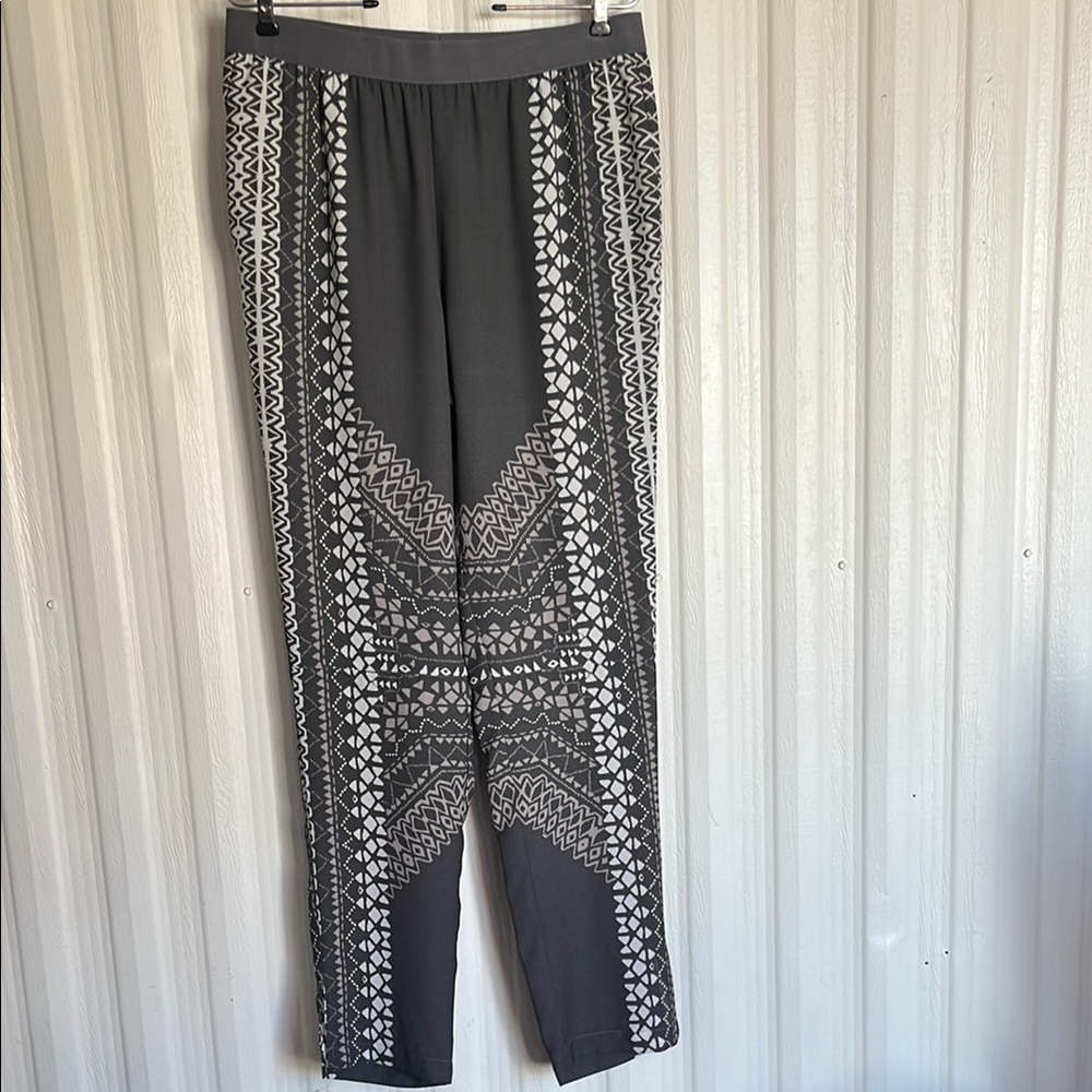 BCBG MAXAZRIA Geometric Polyester Pants - Dark‎ Gray and Taupe Size M NEW W/TAGS